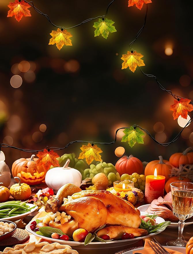 Fall String Lights Maple Leaf Lights, 13.6FT Outdoor String Lights Plug in with 35 Multicolor Maple Leaf Bulbs for Autumn Thanksgiving Christmas Indoor Outdoor Party Decor