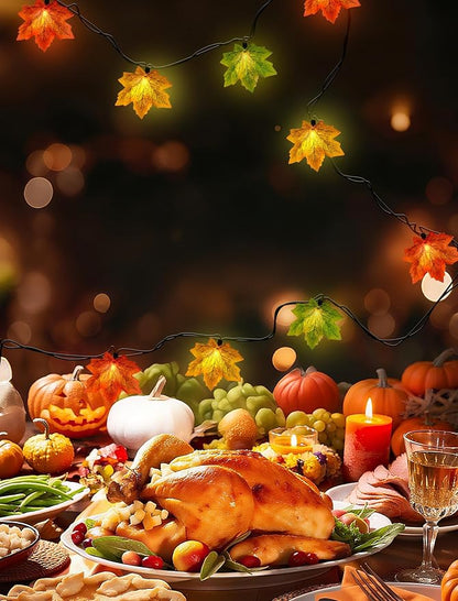 Fall String Lights Maple Leaf Lights, 13.6FT Outdoor String Lights Plug in with 35 Multicolor Maple Leaf Bulbs for Autumn Thanksgiving Christmas Indoor Outdoor Party Decor