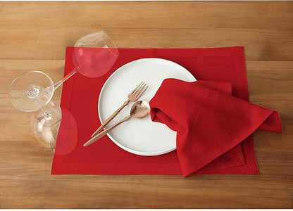 Solino Home Red Linen Napkins Set of 6-100% Pure Linen Cloth Washable Dinner Napkins 20 x 20 Inch for Christmas, Holiday, Winter, New Year - Fete