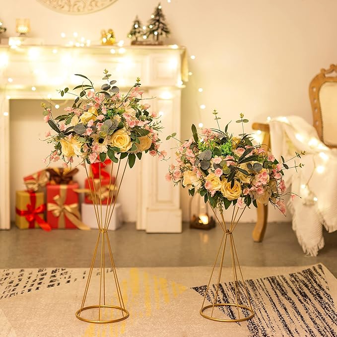 Sziqiqi Flower Centerpieces for Wedding Tables Metal - Geometric Floral Centerpiece Stand for Tabletop Event Party Birthday Tall 27inch Gold