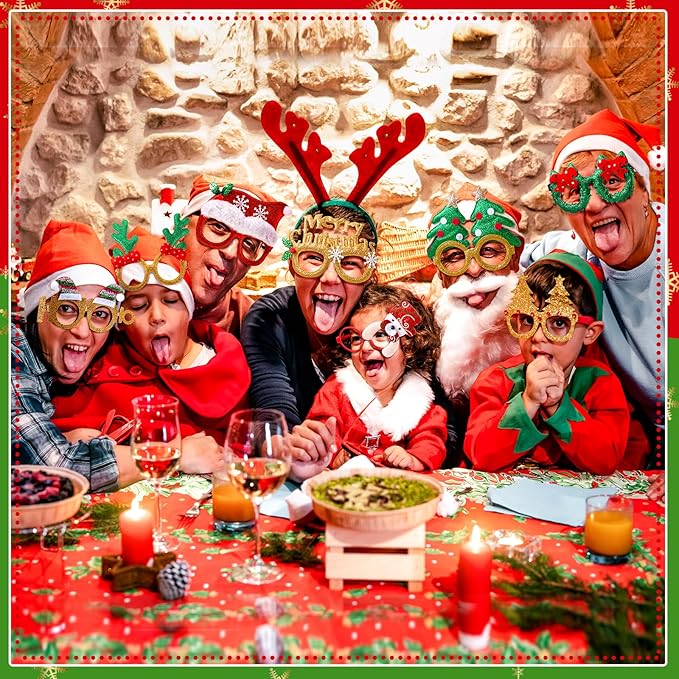 Liitrsh 48 Pcs Christmas Glasses & Hats - Glitter Glasses, Santa Hat for Xmas Photo Booth Props & Holiday Favors