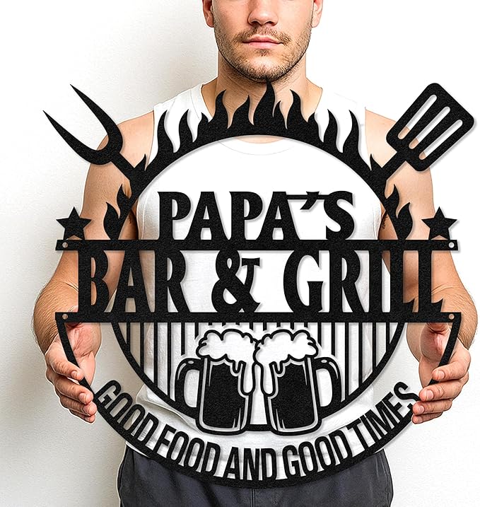 Personalized BBQ Metal Sign with Custom Name, Outdoor Grill and Patio Wall Decor, Rustic Cut Metal Barbecue Sign for Backyard