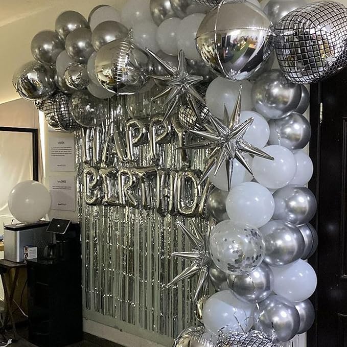 12PCS Silver Foil Balloons 22in 15in 10in Different Sizes Large Silver Foil Metallic Balloons 4D Round Chrome Balloon for Graduation New Year Birthday Party Decorations