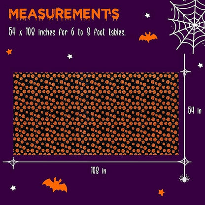 Halloween Tablecloth, 6-Pack Disposable Table Cloths, Pumpkins Plastic Covers, 54 x 108 Inches, Party Decorations