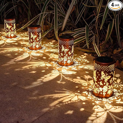 Christmas Gifts for Women, 4 Pack Butterfly Birthday Gifts for Women Mom Grandma Solar Lanterns Outdoor Waterproof Garden Decor Hanging LED Decorative Light for Patio Yard Lawn Gardening Gifts