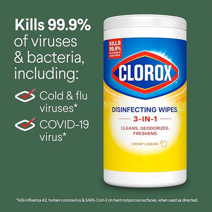Clorox Disinfecting Cleaning Wipes for Spring Cleaning & Allergy Season, Bleach Free, Fresh Scent and Crisp Lemon, 75 Count Each, Pack of 3