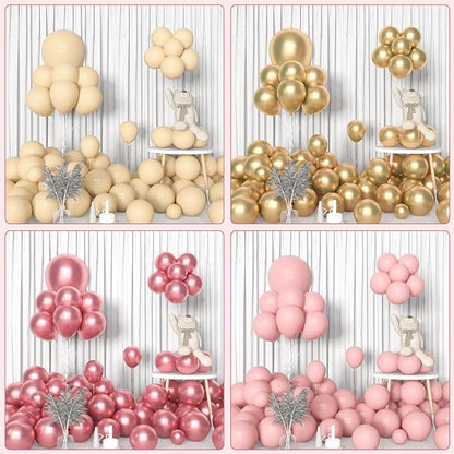 Amandir 153Pcs Boho Blush Balloon Garland Arch Kit, Double-Stuffed Nude Cream Peach Dusty Rose Pink Gold Confetti Metallic Balloon for Baby Shower Birthday Party Wedding Decorations