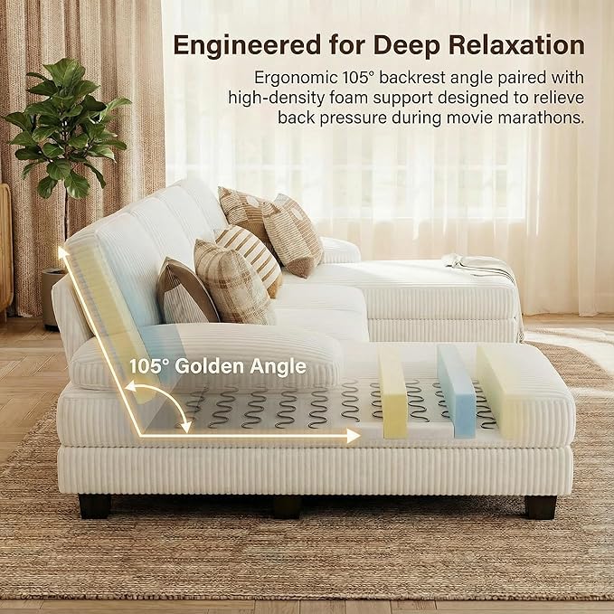 Homall Modular Sectional U Shaped Sofa Couches for Living Room, Comfy Chenille 4 Seat Sofa Set with Removable Pillows, Lounge Chaise Upholstered Couch for Apartment (Corduroy, Beige)