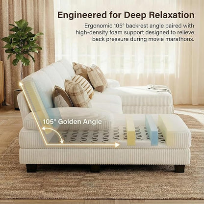 Homall Modular Sectional U Shaped Sofa Couches for Living Room, Comfy Chenille 4 Seat Sofa Set with Removable Pillows, Lounge Chaise Upholstered Couch for Apartment (Corduroy, Beige)