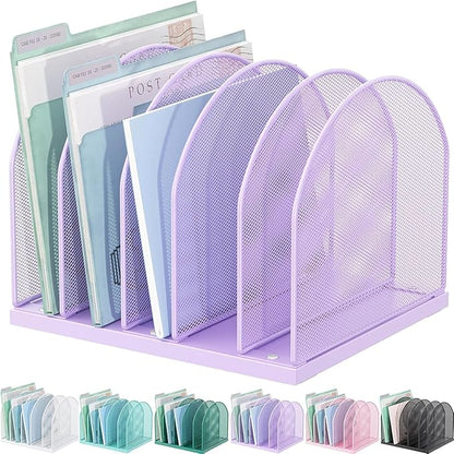 gianotter Desktop File Organizer, Desk Organizer with 5 Compartments, Paper Organizer for Desk, Workspace Organizers for Office Supplies (Purple)