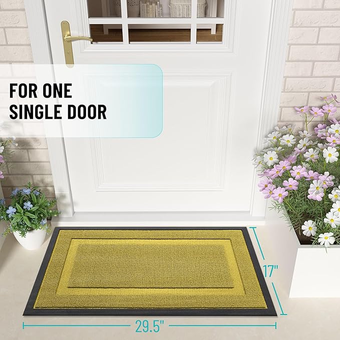 OLANLY Front Door Mat Indoor Outdoor Entrance, Waterproof All-Season, All-Weather Doormat, Sturdy Natural Rubber, Low Profile, Easy Clean Patio Porch Entryway Mat, 71x23, Lime Green