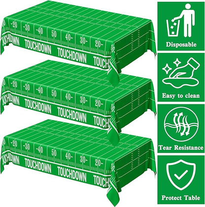 QZYL Football Party Supplies - 3PCS Touchdown Tablecloths, Disposable Tablecloths, Plastic Table Cover, Touchdown Theme Table Runner for Game Day, Birthday Party Decorations