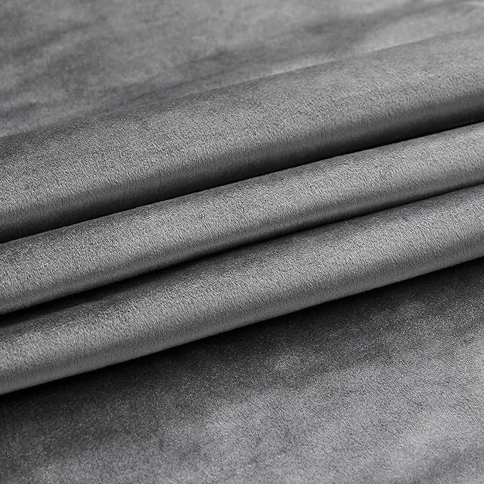 PRIMROSE Dark Grey Velvet Curtains 90 inch Long for Living Room,Set of 2 Panels Blackout Rod Pocket Back Tab Window Treatment Room Darkening Heavy Decorative Curtains Drapes for Bedroom