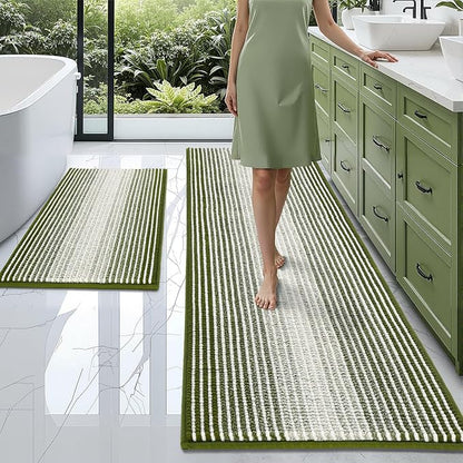 BSICPRO Bathroom Rugs and Mats Sets, 2 Piece Thick Absorbent Chenille Bath Mat Rug Set Non Slip, Soft Shaggy Bath Room Floor Mats for Bathroom, Machine Washable (Sage, 24" x 70" Plus 20" x 32")