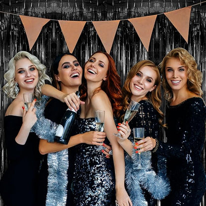 10 Pack Black Party Streamers Backdrop Tinsel Foil Fringe Curtains Halloween Birthday Party Decorations Graduation Wizard Party Supplies
