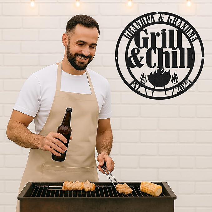 Custom BBQ Chef Metal Sign, Personalized Grill Name Cut Wall Decor for Outdoor Cooking Area, Rustic Patio Barbecue Gift