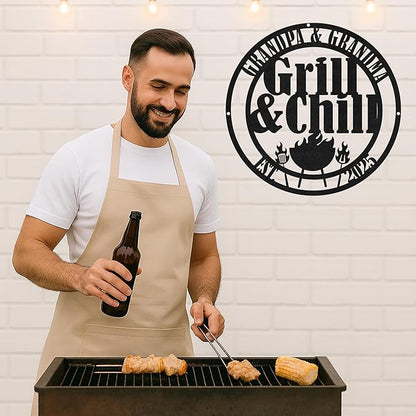 Custom BBQ Chef Metal Sign, Personalized Grill Name Cut Wall Decor for Outdoor Cooking Area, Rustic Patio Barbecue Gift