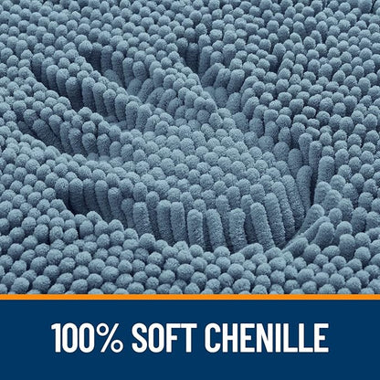 OLANLY Bathroom Rugs 24x16, Extra Soft Absorbent Chenille Bath Rugs, Rubber Backing Quick Dry, Machine Washable Bath Mats for Bathroom Floor, Tub and Shower, Home Decor Accessories, Airy Blue