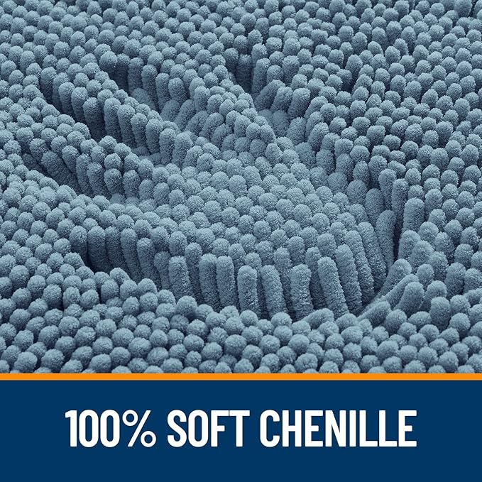 OLANLY Bathroom Rugs 30x20, Extra Soft Absorbent Chenille Bath Rugs, Rubber Backing Quick Dry, Machine Washable Bath Mats for Bathroom Floor, Tub and Shower, Home Decor Accessories, Airy Blue