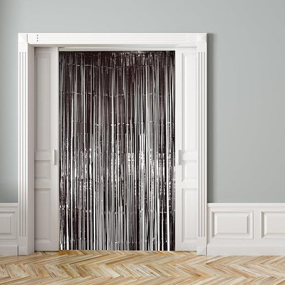 2 Pack Black Fringe Curtain Backdrop, Black Streamers, Halloween, Birthday, Shower, Party Decorations