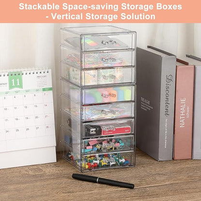 BTSKY Clear Acrylic Storage Organizer with Drawers, 5-Layer Desktop Organizer for Office Essentials, Multi-Purpose Stackable Container for Bathroom Vanity, Desk Makeup Jewelry Container Storage Box