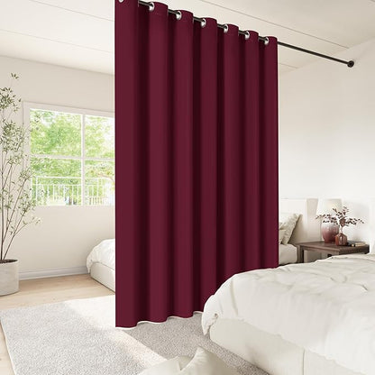 ChrisDowa Room Divider Curtain 90 Inches Long, Wide Blackout Sliding Door Curtain for Bedroom, Room Darkening Privacy Window Curtain for Patio Door (1 Panel Set, Burgundy Red, 100 x 90 Inch)