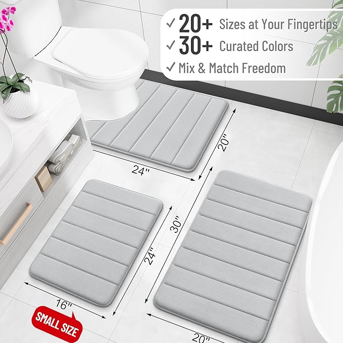 OLANLY Memory Foam Bath Mat 36x24, Super Soft Absorbent Bathroom Rugs, Quick Dry, Machine Washable Shower Floor Rugs, Bathmat Carpet, Bathroom Home Decor Accessories, Light Gray