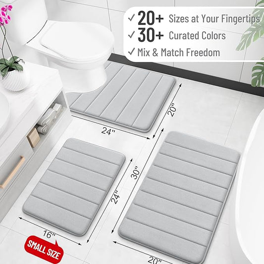 OLANLY Memory Foam Long Bathroom Rugs Runner 70x24, Super Soft Absorbent Bath Mat, Quick Dry, Machine Washable Shower Floor Rugs, Bathmat Carpet, Bathroom Home Decor Accessories, Light Gray