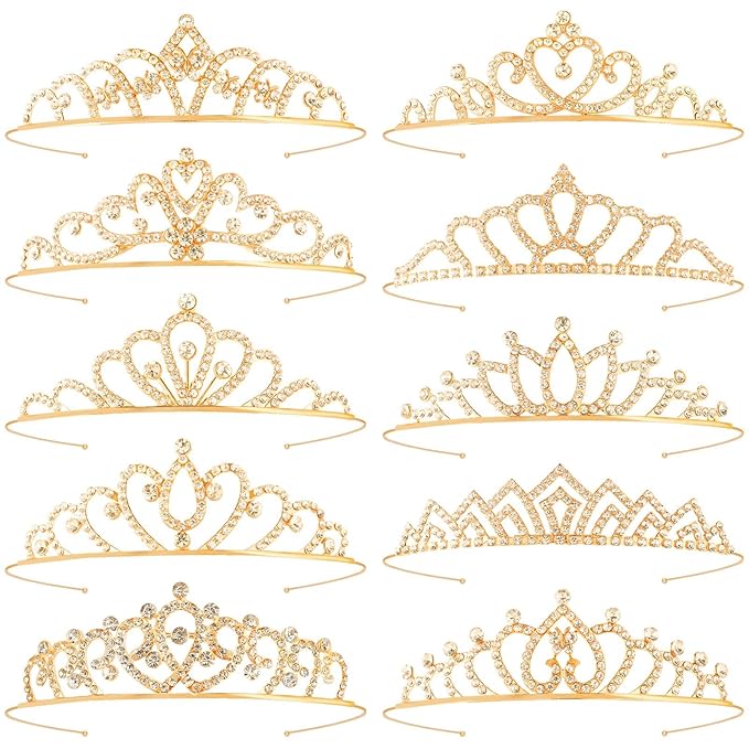 10 Pcs Gold Tiaras Crowns Headbands for Women Girls Princess Tiara Bulk Crown Rapunzel Crown for Wedding Birthday Crystal Tiara for Prom, Bride, Pageant, Halloween