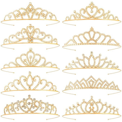 10 Pcs Gold Tiaras Crowns Headbands for Women Girls Princess Tiara Bulk Crown Rapunzel Crown for Wedding Birthday Crystal Tiara for Prom, Bride, Pageant, Halloween