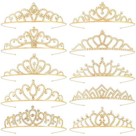 10 Pcs Gold Tiaras Crowns Headbands for Women Girls Princess Tiara Bulk Crown Rapunzel Crown for Wedding Birthday Crystal Tiara for Prom, Bride, Pageant, Halloween