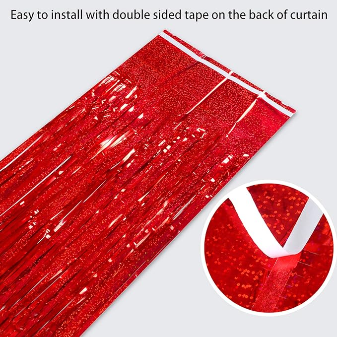 Foil Fringe Curtains Thanksgiving Decorations Red Streamers Party Decorations - Melsan 3 Pack 3.2 x 8.2 ft red Fringe Backdrop Party Photo Backdrop for Back to School Birthday Party Baby Shower