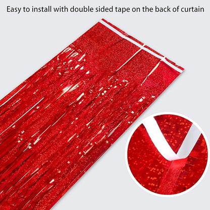 Foil Fringe Curtains Thanksgiving Decorations Red Streamers Party Decorations - Melsan 3 Pack 3.2 x 8.2 ft red Fringe Backdrop Party Photo Backdrop for Back to School Birthday Party Baby Shower