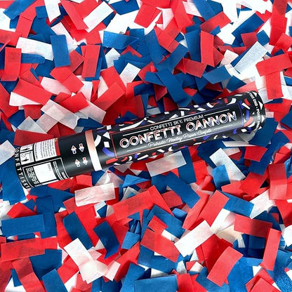 Confetti Sky [6 Pack] 12 Inch Confetti Cannons | Confetti Poppers for Wedding Celebration, Birthday Party, Pranks, Graduation, Christmas Eve and New Year Celebration (Blue,red,white)