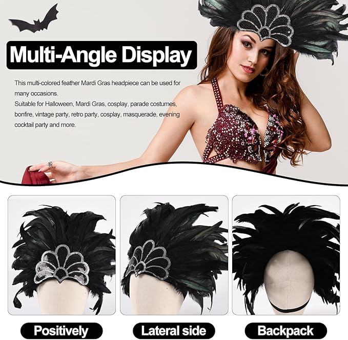 Women's Carnival Feather Headpieces Sequin Headdress for Wedding Masquerade Party Cosplay Feather Headbands