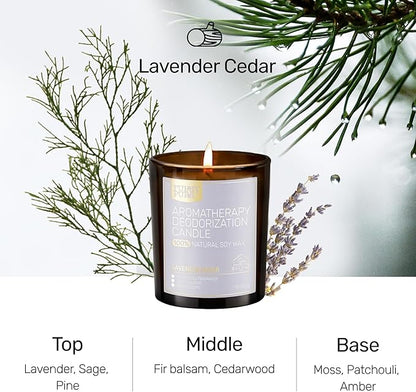 Odor Eliminating Candle, Lavender Cedar Scented Candle, Pet-Friendly Soy Candles, 60 Hours, 7 oz