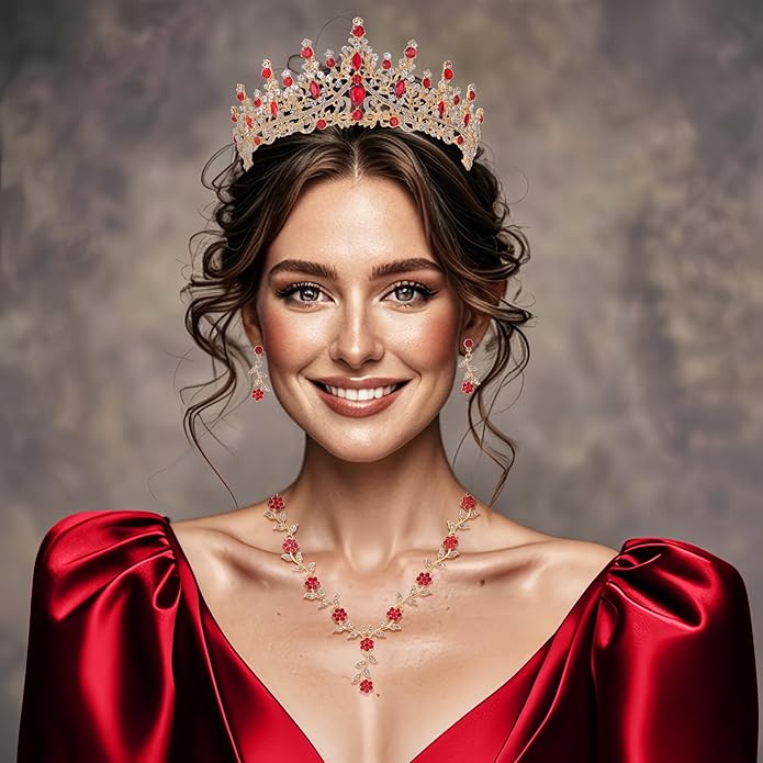 Kamirola Tiaras and Crowns for Women,Tiaras Earrings Necklace, Crystal Bridal Jewelry Set (TR48)