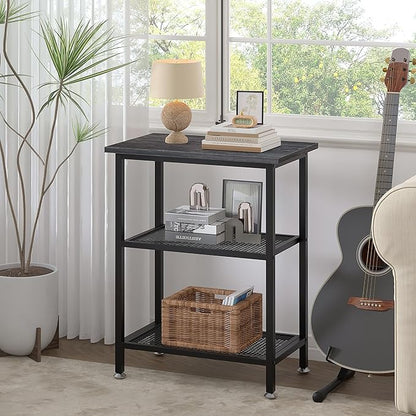 VECELO Tall End Side Tables, 30" Height Nightstand with 3-Tier Storage Shelf for Bedroom Living Room, Easy Assembly,Industrial Style, Carbon Grey
