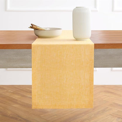 Solino Home Linen Small Table Runner 60 Inches - Athena, 100% Pure Linen Chambray Mustard Yellow Table Runner 14 x 60 Inch Ideal for Dresser and Coffee Tables