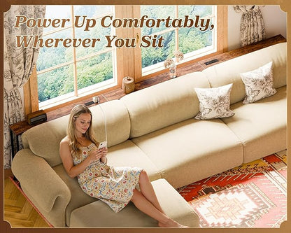 SUPERJARE 110.2 Inch Sofa Table with 2 Power Outlets and USB-C Port, 5.9 Inch Narrow Console Table with Storage, Extra-Long, for Entryway Hallway Couch Behind Sofa, Small Spaces, Rustic Brown