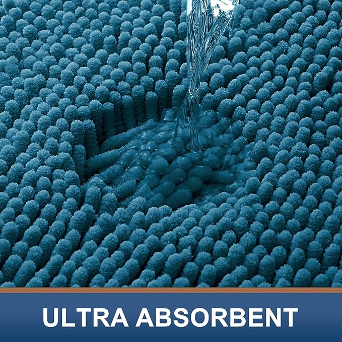 Smiry Luxury Chenille Bathroom Rugs 24x16, Extra Soft and Absorbent Shaggy Bath Mat, Machine Washable, Non-Slip Plush Carpet Runner for Tub, Shower, and Floor, Home Decor Accessories, Peacock Blue
