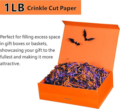 Bobobag - 1LB Halloween Crinkle Cut Paper Shred Filler Recyclable Gift Wrap confetti Raffia Grass Shred Paper for Gift Wrapping Basket Filling Box Filling Party Decor (Black/Orange/Purple)