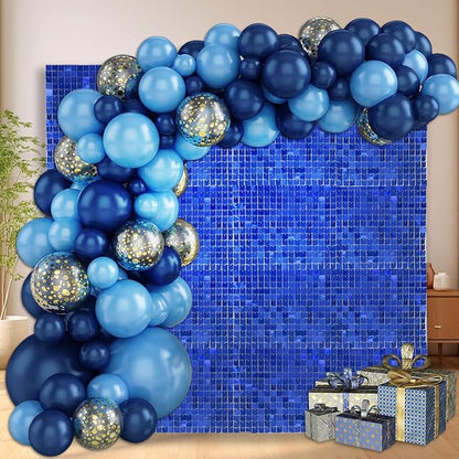 48 PCS Blue Shimmer Wall Backdrop, Square Sequin Photo Backdrops Panel, Glitter Wall Background for Birthdays, Weddings, Halloween, Engagements, Disco Bachelorette Party Decoration (6FTx8FT)