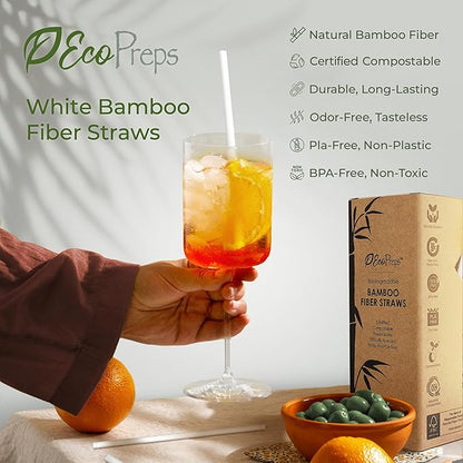Biodegradable Bamboo Fiber Straws | 150 Count, 100% Compostable, Plastic-Free, Eco-Friendly Drinking Straw | 7.8'' Plant Fiber Disposable Straws, White Straw | Durable for Warm & Cold Drinks