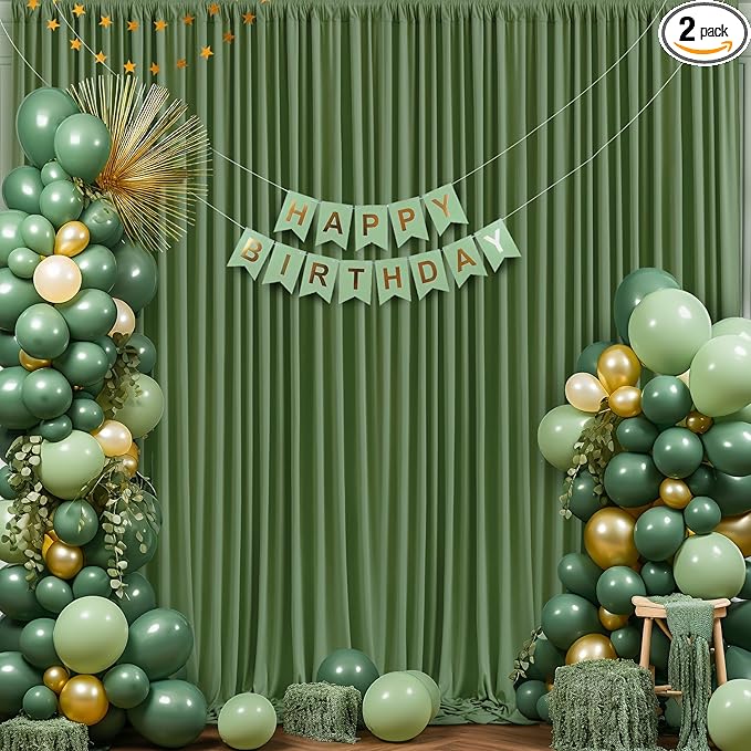 10x10 Valley Green Backdrop Curtain for Parties Wrinkle Free Dark Green Photo Curtains Backdrop Drapes Fabric Decoration for Baby Shower Birthday Party Photography 5ft x 10ft,2 Panels