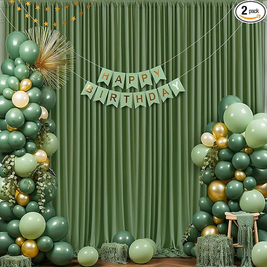 10x10 Valley Green Backdrop Curtain for Parties Wrinkle Free Dark Green Photo Curtains Backdrop Drapes Fabric Decoration for Baby Shower Birthday Party Photography 5ft x 10ft,2 Panels