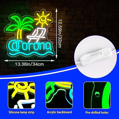 Palm Tree Neon Sign for Wall Decor Beer Neon Light for Man Cave Bar LED Light Up Sign for Home Bar Club Restaurant Summer Beach Party Birthday Gift Christmas Art Size 13.3 * 12.5In(ZYLD284)