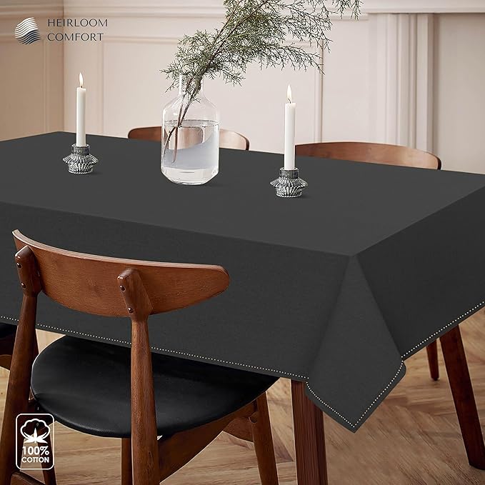 Dark Grey Tablecloth, Rectangle Table Cover 60x102 Inch, 100% Cotton, Fits 8-10 Seats, Durable, Washable, Wrinkle Resistant, Dining Table Cloth for Modern Decor, Events, Dining