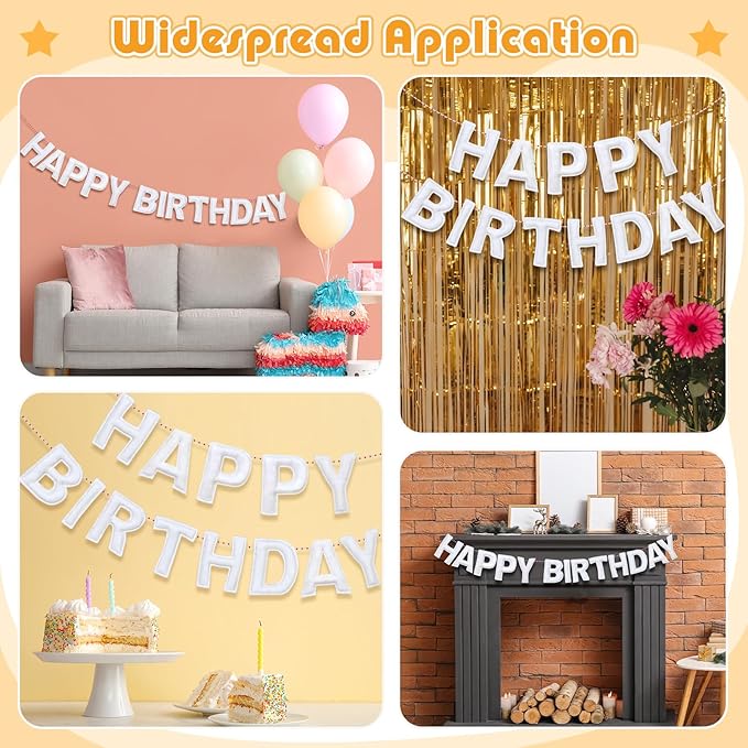 Felt Happy Birthday Garland Rainbow Banner Reusable Happy Birthday Sign Party Supply for Party Decor(White Color,Normal)
