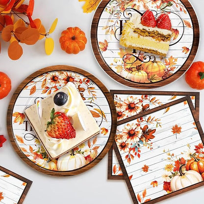 48Pcs Thanksgiving Day Birthday Party Decorations for 24 Guests - Fall Pumpkin Autumn Thanksgiving Day Supplies Plates and Napkins for Baby Shower Birthday Party Decorations